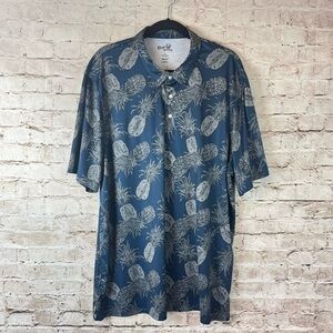 Reyn Spooner 3XL 100% brrr Polyester Short Sleeve Polo Shirt Blue Pineapple LE